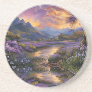 Dessous De Verre En Grès Reflet floral de la vallée de la lavande à l'aube 