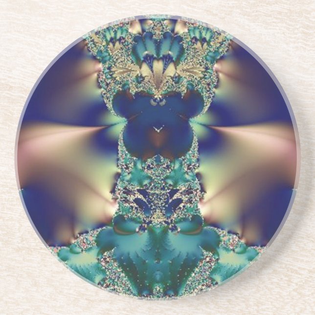 Dessous De Verre En Grès Regal bleu et or (Devant)