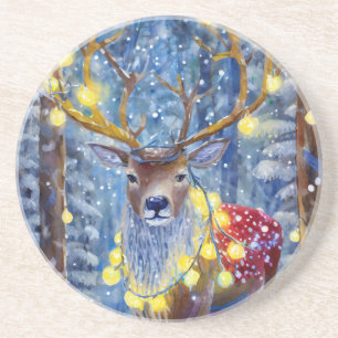 Dessous De Verre En Grès Reindeer Décoré pour les Fêtes