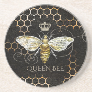Dessous De Verre En Grès Reine vintage Bee Couronne royale noire