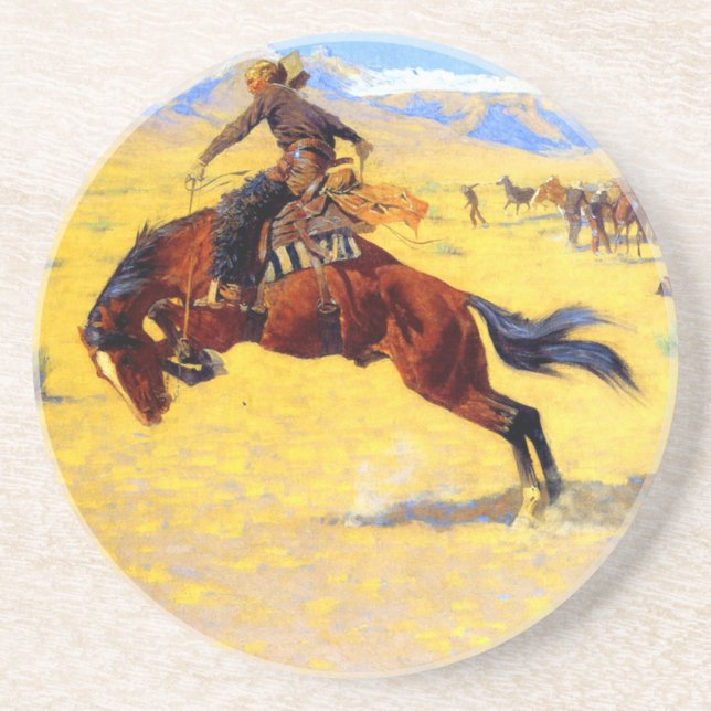 Dessous De Verre En Grès Remington Old West Horse et Cowboy (Devant)