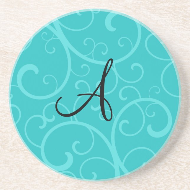 Dessous De Verre En Grès Remous de turquoise de monogramme (Devant)