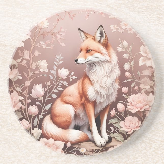 Dessous De Verre En Grès Renard Avec Flore Rose Rêvé (Devant)