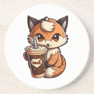 Dessous De Verre En Grès Renard avec une tasse