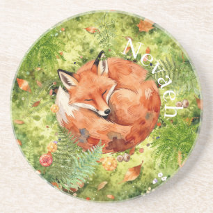 Dessous De Verre En Grès Renard endormi fantaisiste Illustration de forêt