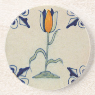 Dessous De Verre En Grès Repro Tulipe jaune traditionnelle Delft Tile