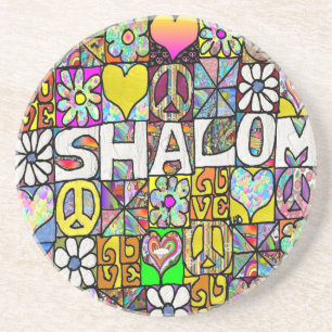Dessous De Verre En Grès Retro 60s Psychedelic Shalom LOVE