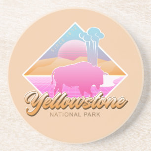 DESSOUS DE VERRE EN GRÈS RÉTRO 80S YELLOWSTONE PARK NATIONAL VAPORWAVE
