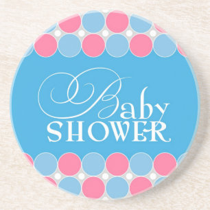 Dessous De Verre En Grès Rétro caboteur bleu et rose de baby shower