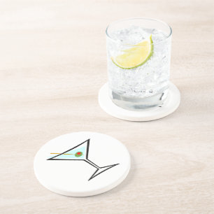 Dessous De Verre En Grès Rétro Martini élégant et olive verte avec le