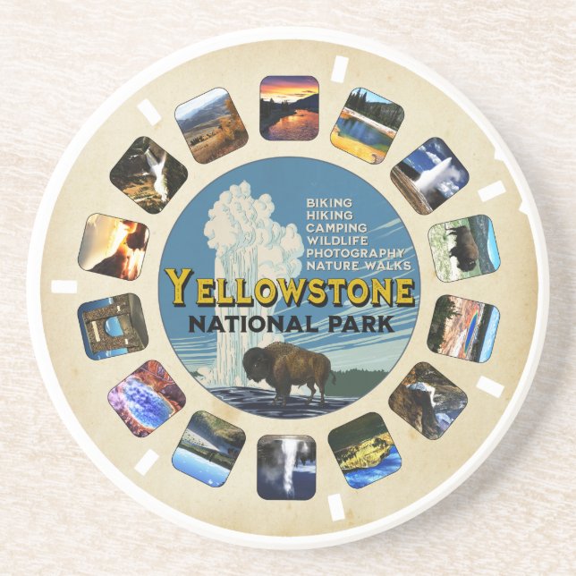 Dessous De Verre En Grès Rétro Vintage Parc national de Yellowstone Souveni (Devant)