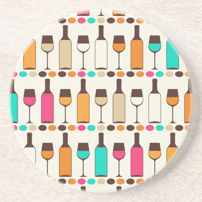 Dessous De Verre En Grès Rétros bouteilles et verres de vin (Devant)