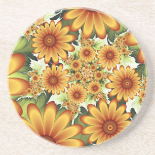 Dessous De Verre En Grès Rêve Floral, Art Fractal Moderne Abstrait Fleur