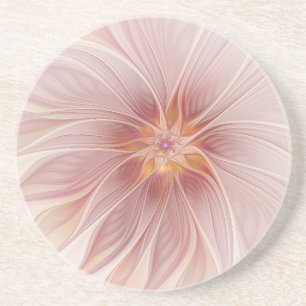 Dessous De Verre En Grès Rêve floral rose tendre, art fractal abstrait de f