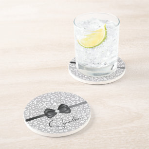 Dessous De Verre En Grès Ribbon blanc gris léopard diamant bow