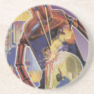 Dessous De Verre En Grès Robot de science-fiction vintage avec des yeux à f