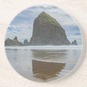 Dessous De Verre En Grès Roche de meule de foin, plage de canon, Orégon