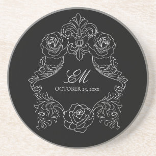 Dessous De Verre En Grès Rococo Black gothique Mariage Logo Crest
