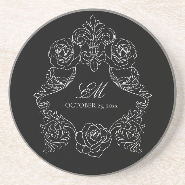 Dessous De Verre En Grès Rococo Black gothique Mariage Logo Crest (Devant)