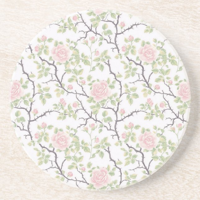 Dessous De Verre En Grès Romantic Chic Blush Pink Flowers (Devant)
