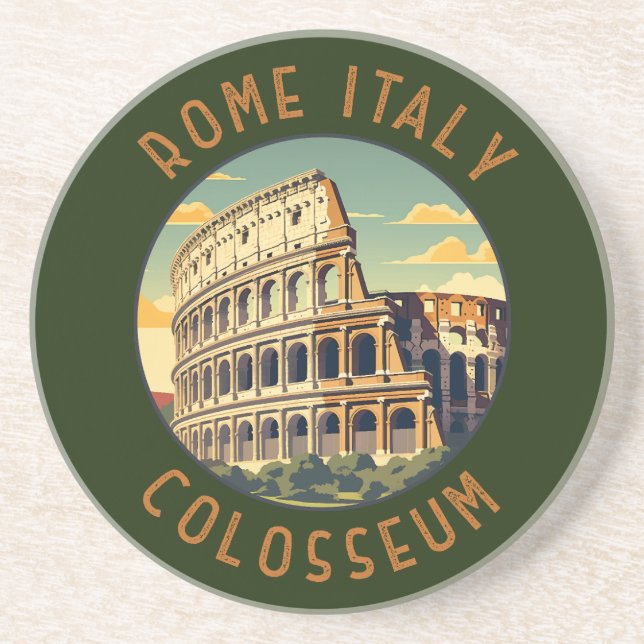 Dessous De Verre En Grès Rome Italie Colisée Voyage Art Vintage (Devant)