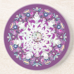 Dessous De Verre En Grès Rosace rouge cardinale et flocon de neige