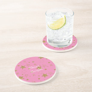 Dessous De Verre En Grès Rose avec étoiles d'or