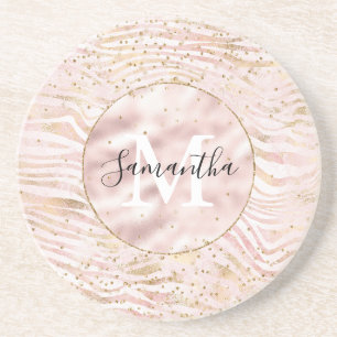 Dessous De Verre En Grès Rose Blush Gold Zebra Print Glitz