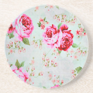Dessous De Verre En Grès Rose chic vintage de rose de cottage floral
