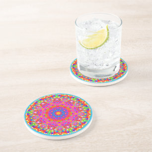 Dessous de verre en grès rose de Mandala