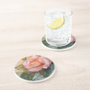 Dessous De Verre En Grès Rose de pêche romantique Fête des mariées florale