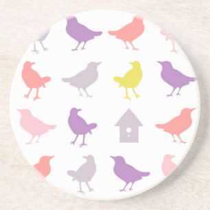 Dessous De Verre En Grès Rose et oiseaux en pastel pourpres avec la volièr