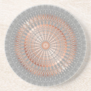 Dessous De Verre En Grès Rose Gold Grey Mandala