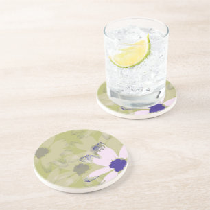 Dessous De Verre En Grès Rose Olive Green Daisy Art Floral