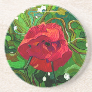 DESSOUS DE VERRE EN GRÈS ROSE ROUGE