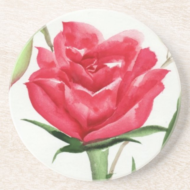 Dessous De Verre En Grès Rose rouge (Devant)