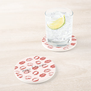 Dessous De Verre En Grès Rose rouge lèvres Kiss