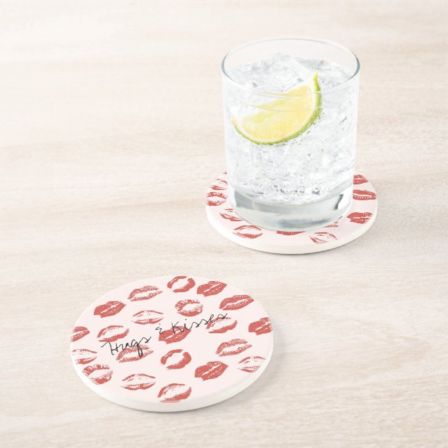 Dessous De Verre En Grès Rose rouge lèvres Kiss (Côté)