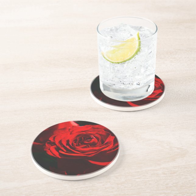 Dessous De Verre En Grès Rose rouge - photo près (Côté)