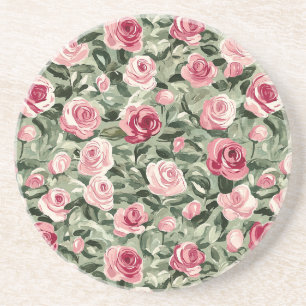 Dessous De Verre En Grès Rose rouge vert Rose Floral