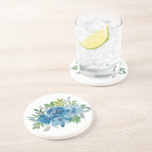 Dessous De Verre En Grès Roses d'aquarelle bleu clair