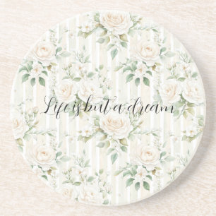Dessous De Verre En Grès Roses Fleurales Crème Romantique  