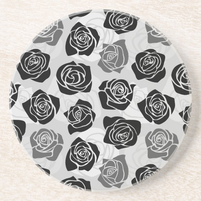 Dessous De Verre En Grès Roses Vintages chic en noir et blanc (Devant)