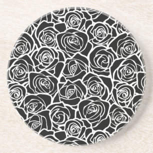 Dessous De Verre En Grès Roses Vintages en noir et blanc