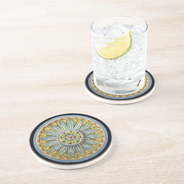 Dessous De Verre En Grès Rosette architecturale antique n° 2 (Côté)