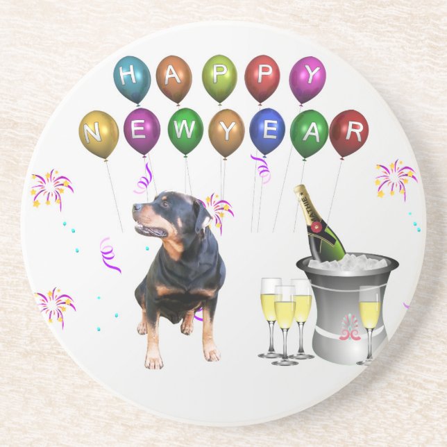 Dessous De Verre En Grès Rottweiler Chien Bonne Année (Devant)