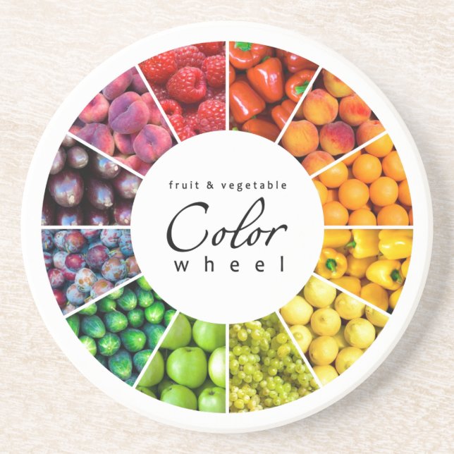 Dessous De Verre En Grès Roue de couleur de fruits et légumes (12 couleurs) (Devant)