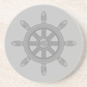 Dessous De Verre En Grès Roue de navire en argent sur gris clair