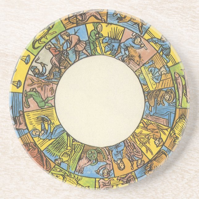 Dessous De Verre En Grès Roue du zodiaque céleste vintage et astrologique (Devant)