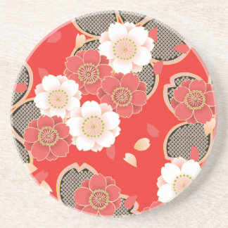 Dessous De Verre En Grès Rouge et blanc Sakura Japonais Kimono
